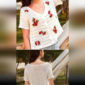 Bohemian Short Sleeve Knit Cardigan for Women - Casual Hollow Out Geometric